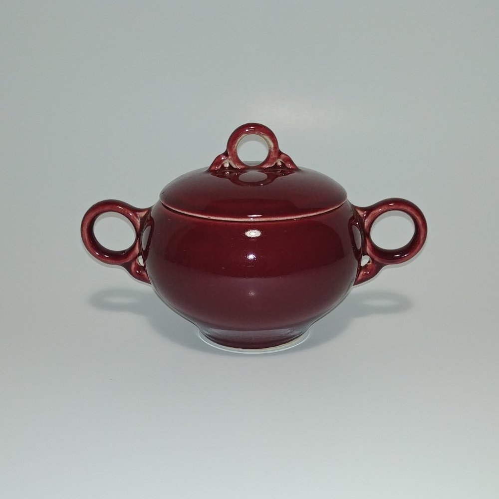 Universal Potteries Vintage Ballerina Sugar Bowl with Lid Burgandy